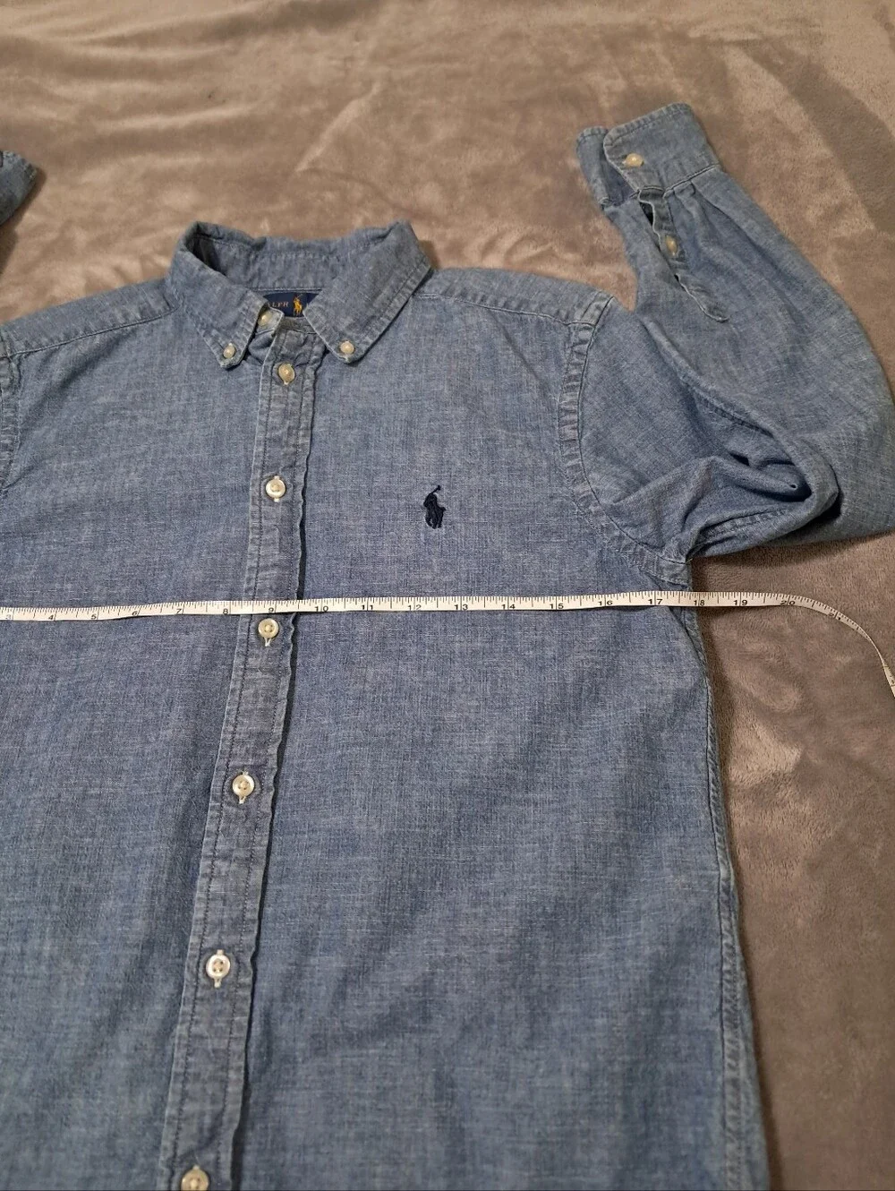 Ralph Lauren Light Blue Chambray Denim Button-Down Shirt Sz. L 14-16.